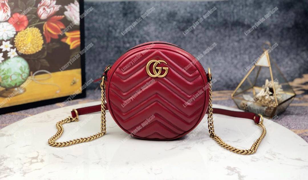 G*u*i gg marmont mini round shoulder bag wine red