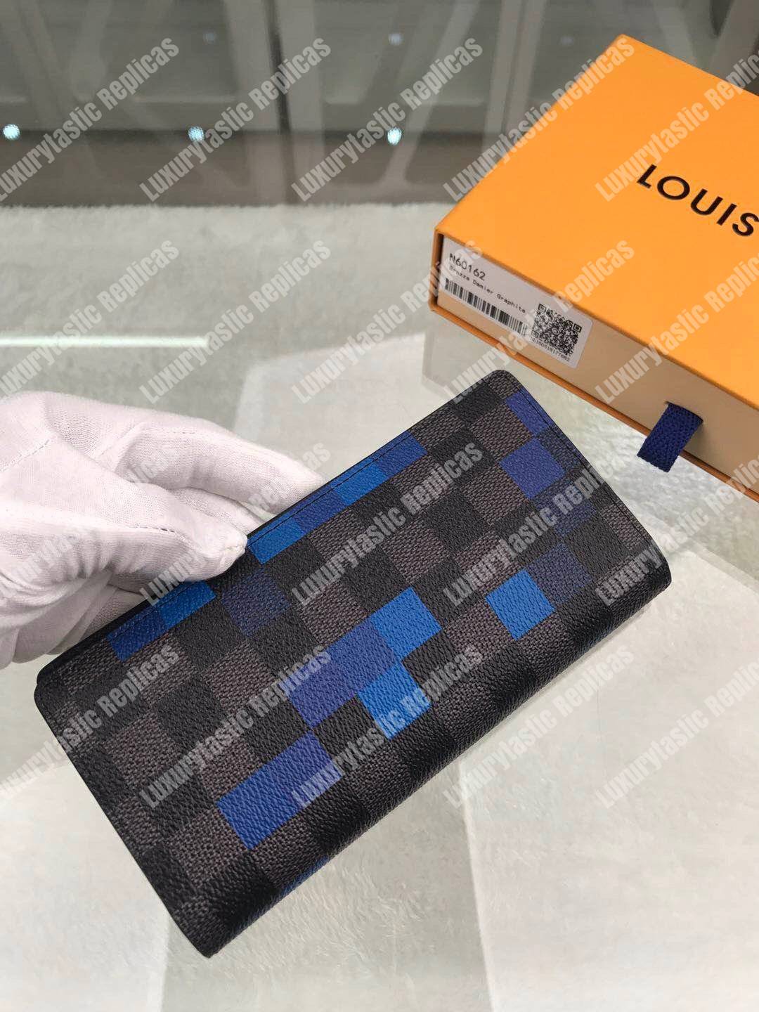 LV Brazza Wallet Damier Graphite Pixel Blue