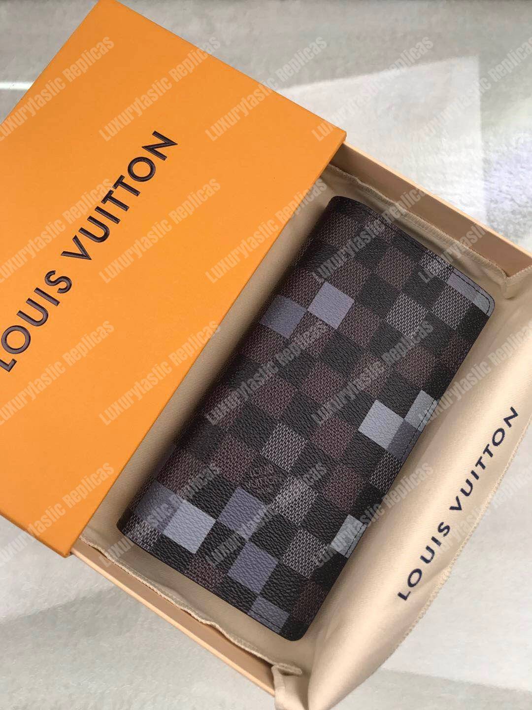 LV Brazza Wallet Damier Graphite Pixel Gray
