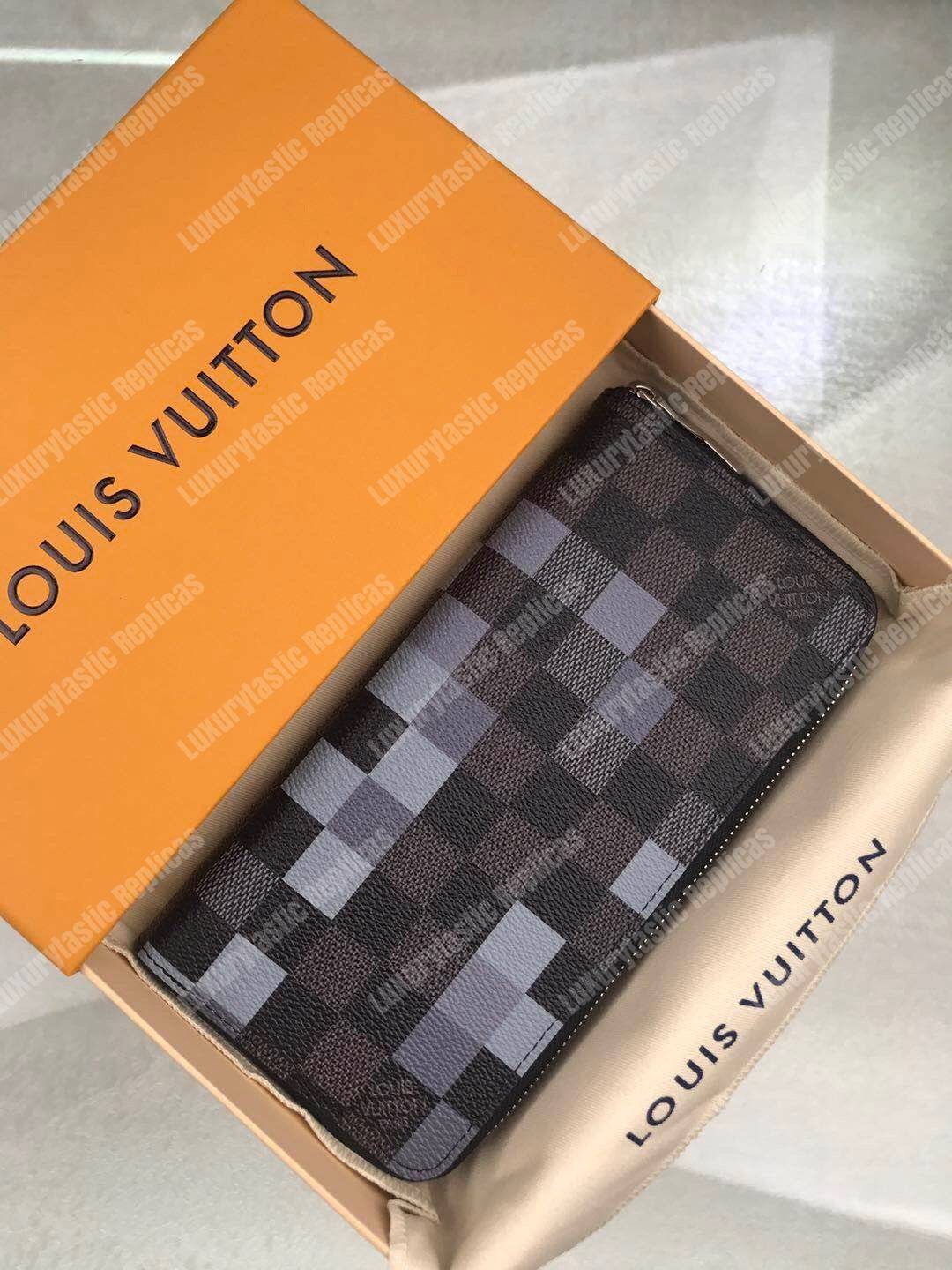 LV Zippy Wallet Vertical Damier Graphite Pixel Gray