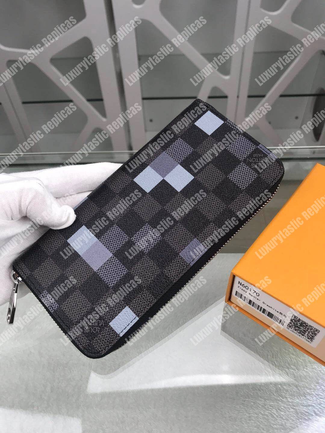 LV Zippy Wallet Vertical Damier Graphite Pixel Gray