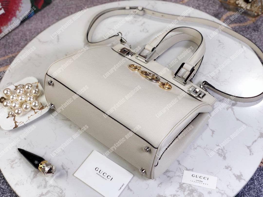 G*u*i zumi grainy leather small top handle bag white