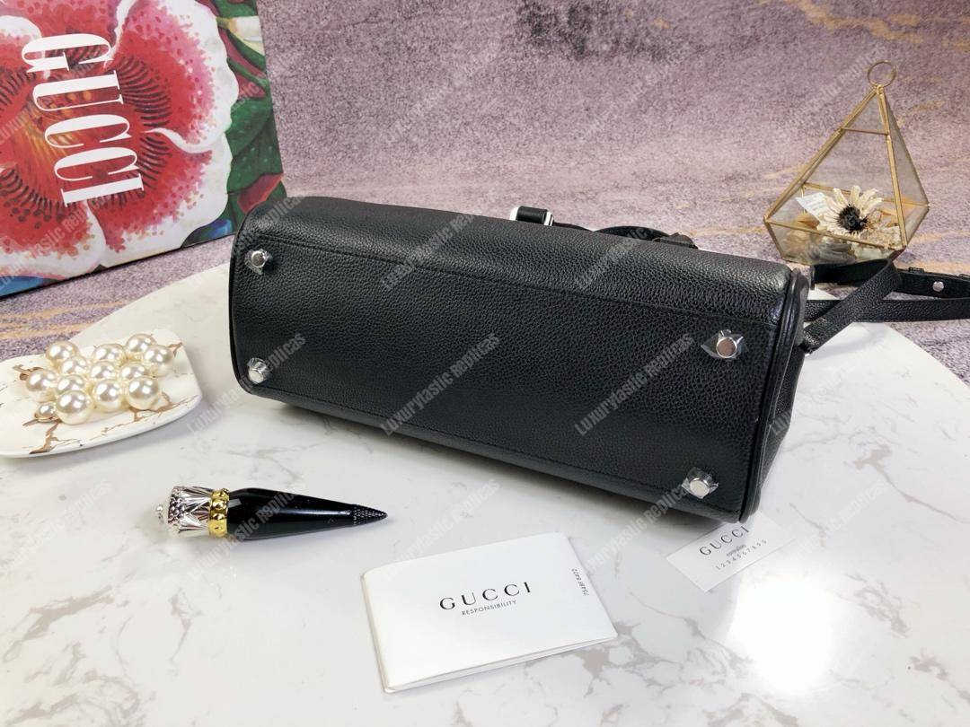 G*u*i zumi grainy leather small top handle bag black