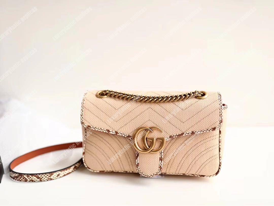 G*u*i gg marmont raffia small shoulder bag cream snakeskin trim