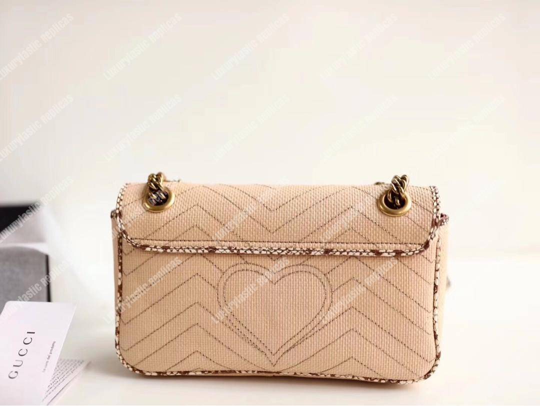 G*u*i gg marmont raffia small shoulder bag cream snakeskin trim
