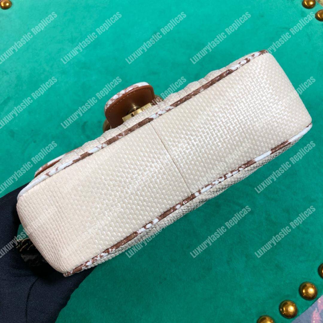 G*u*i gg marmont raffia mini bag cream snakeskin trim