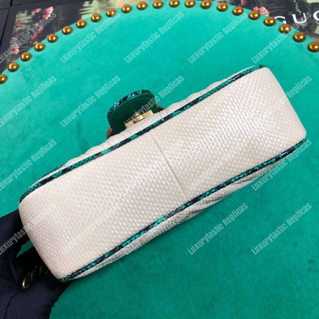G*u*i gg marmont raffia mini bag green snakeskin trim