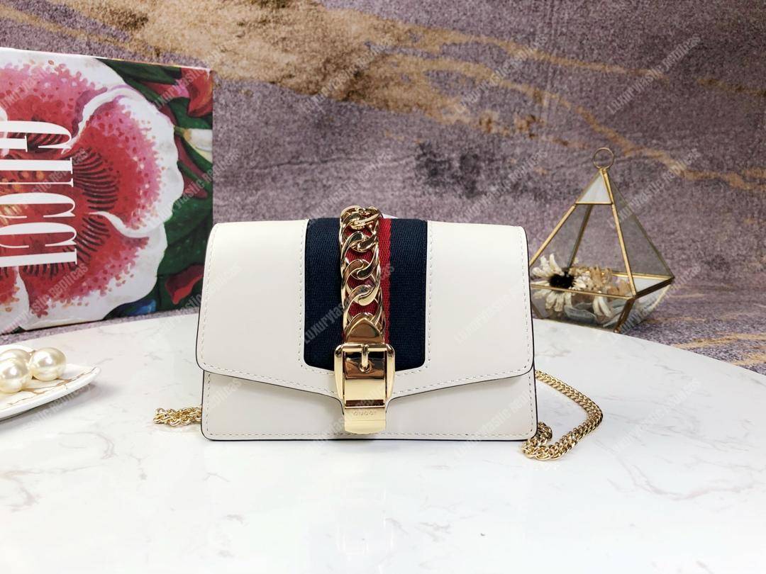 G*u*i sylvie leather mini chain bag white