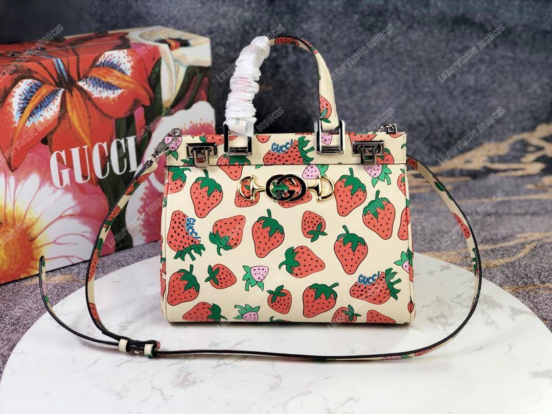 G*u*i zumi strawberry print small top handle bag