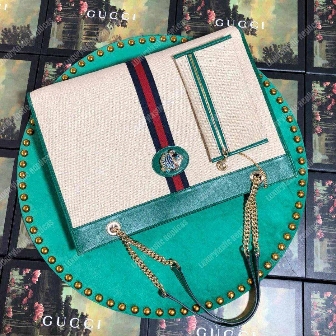 G*u*i online exclusive rajah large tote green trim