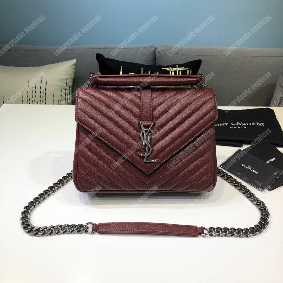 Saint Laurent Classic Medium College Monogram Dark Red Silver-Toned
