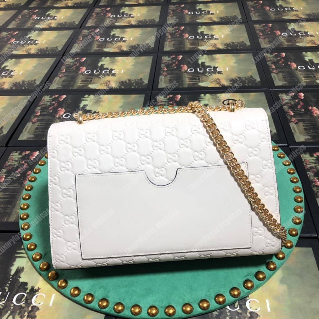 G*u*i padlock medium signature shoulder bag white