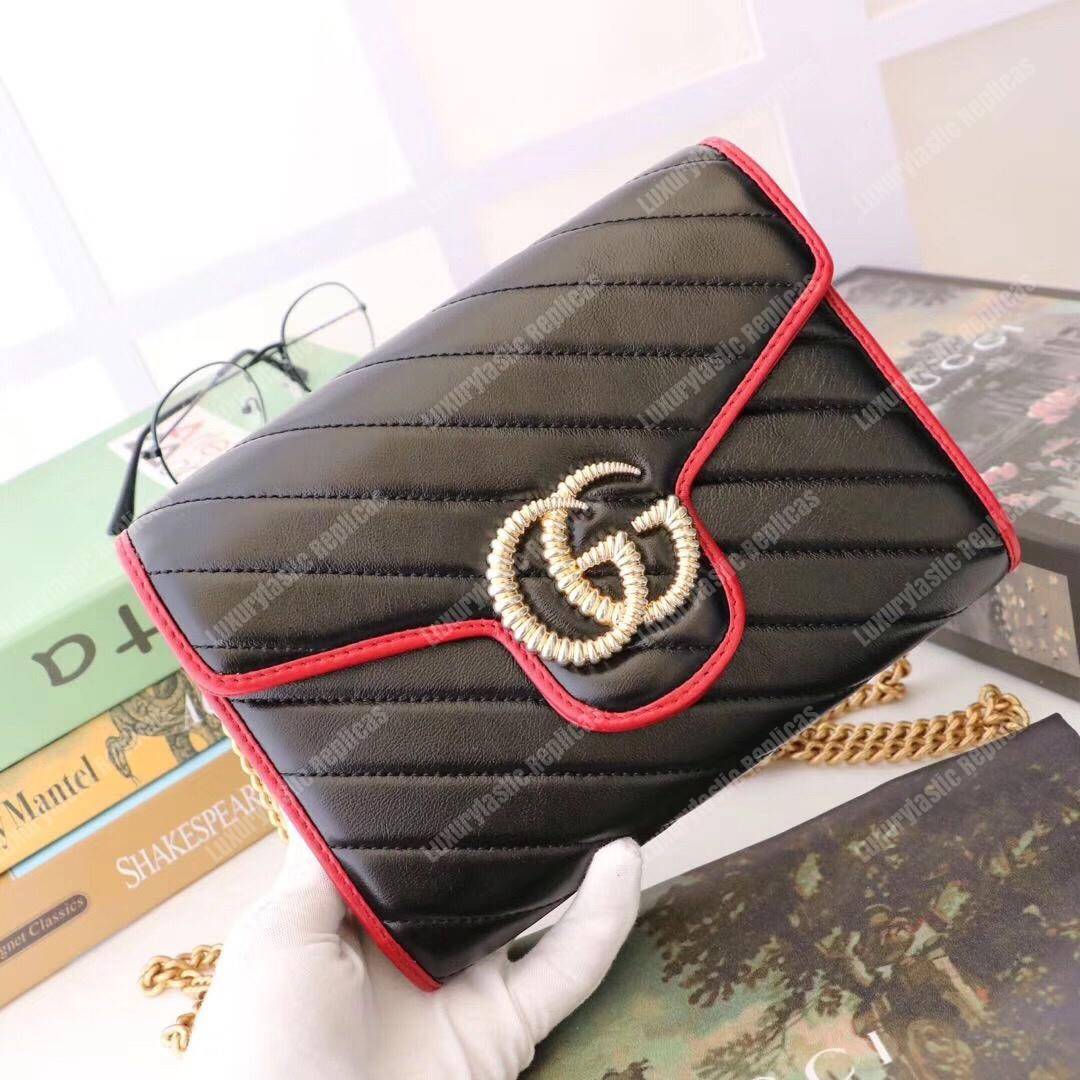 G*u*i gg marmont quilted shoulder bag black cerise