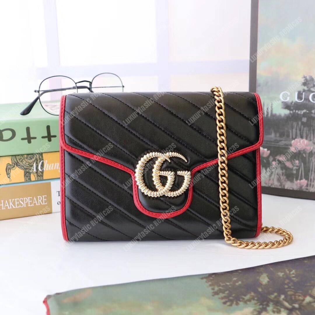 G*u*i gg marmont quilted shoulder bag black cerise