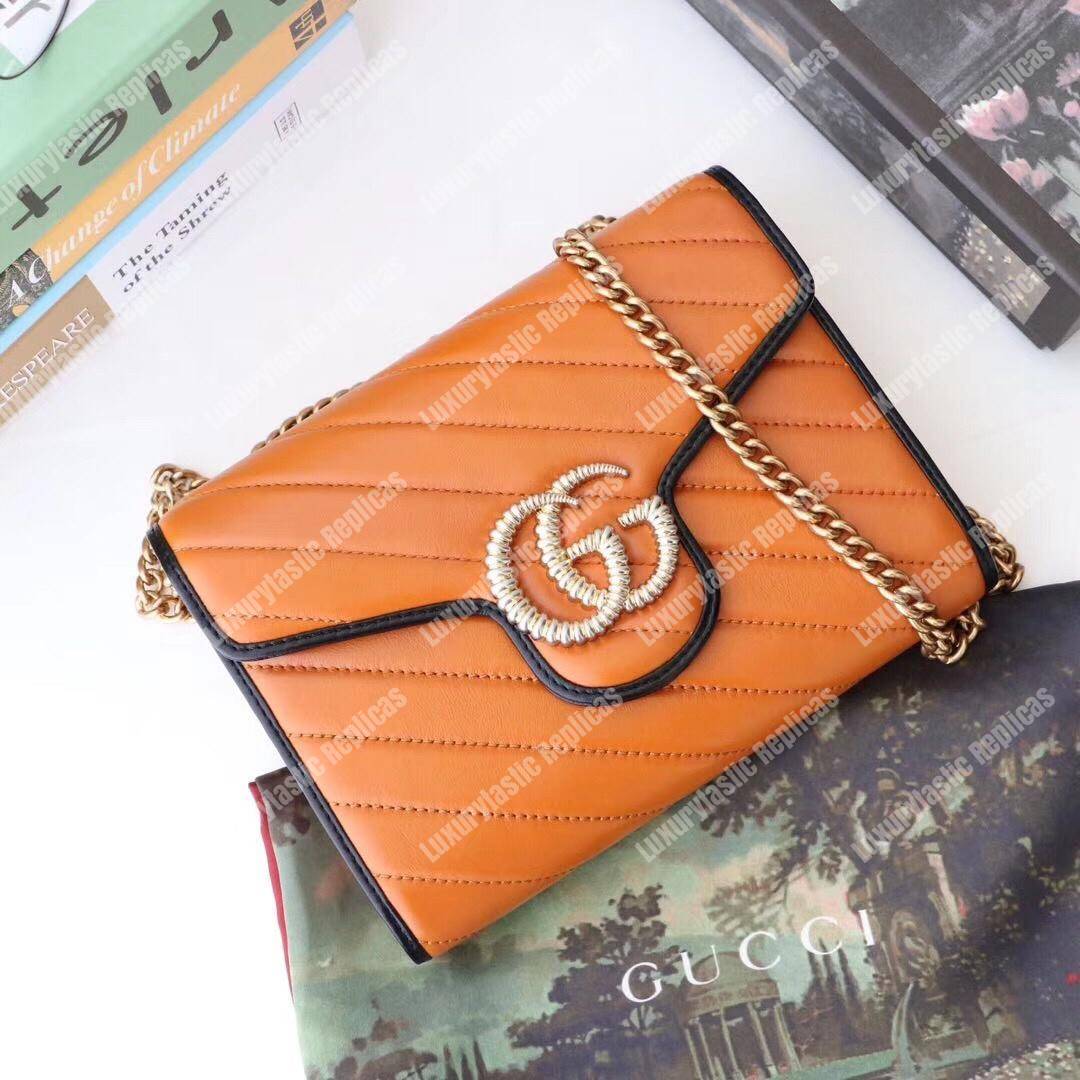 G*u*i gg marmont quilted shoulder bag cognac