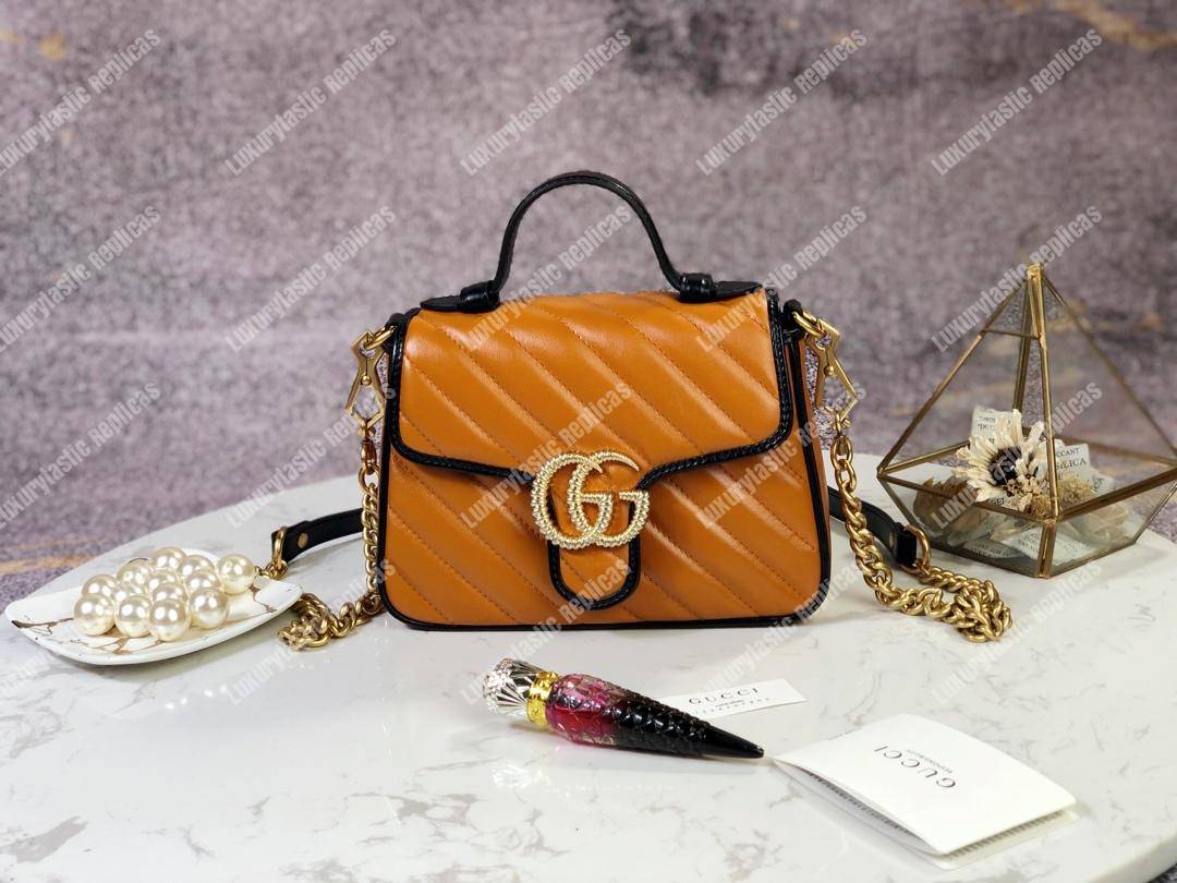 G*u*i gg marmont mini top handle bag cognac matelassé