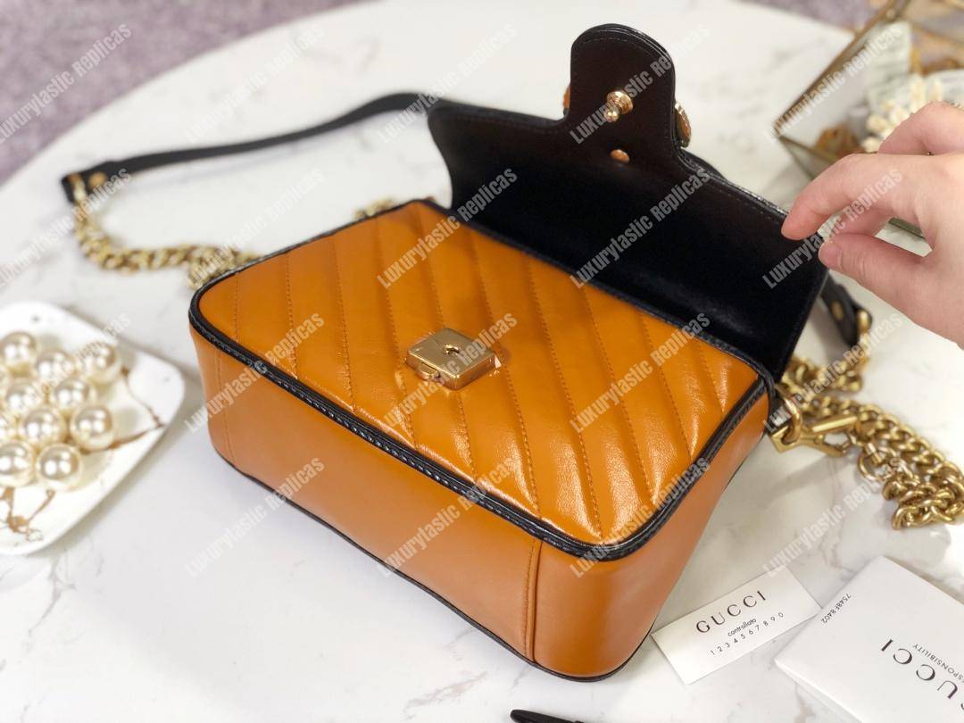 G*u*i gg marmont mini top handle bag cognac matelassé