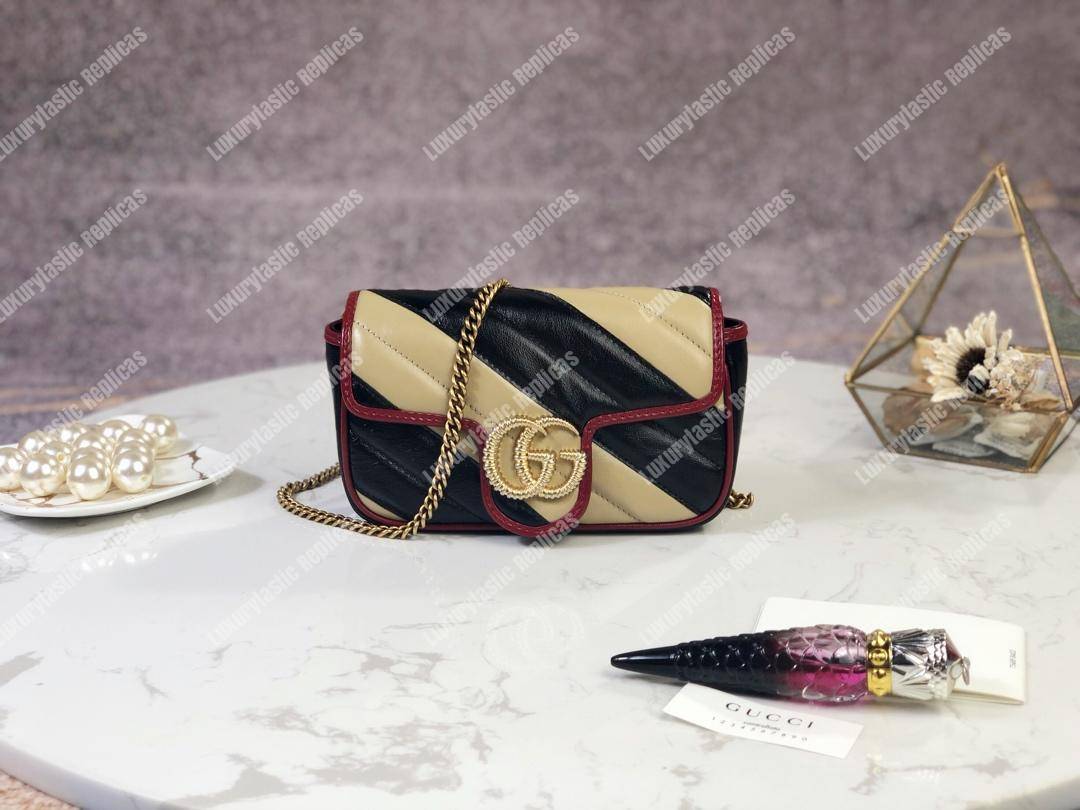 G*u*i gg marmont super mini bag beige black matelassé