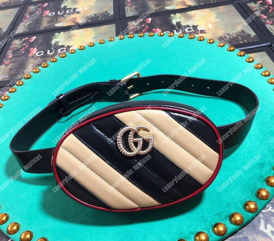 G*u*i gg marmont black beige matelassé leather belt bag