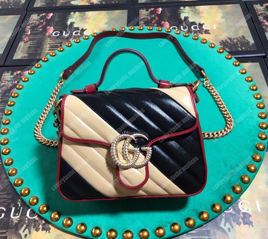 G*u*i gg marmont mini top handle bag beige black matelassé
