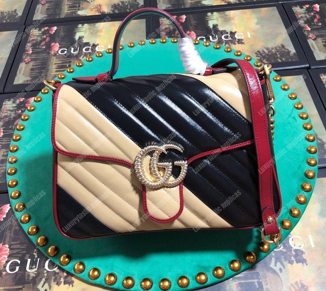 G*u*i gg marmont small top handle bag black beige matelassé
