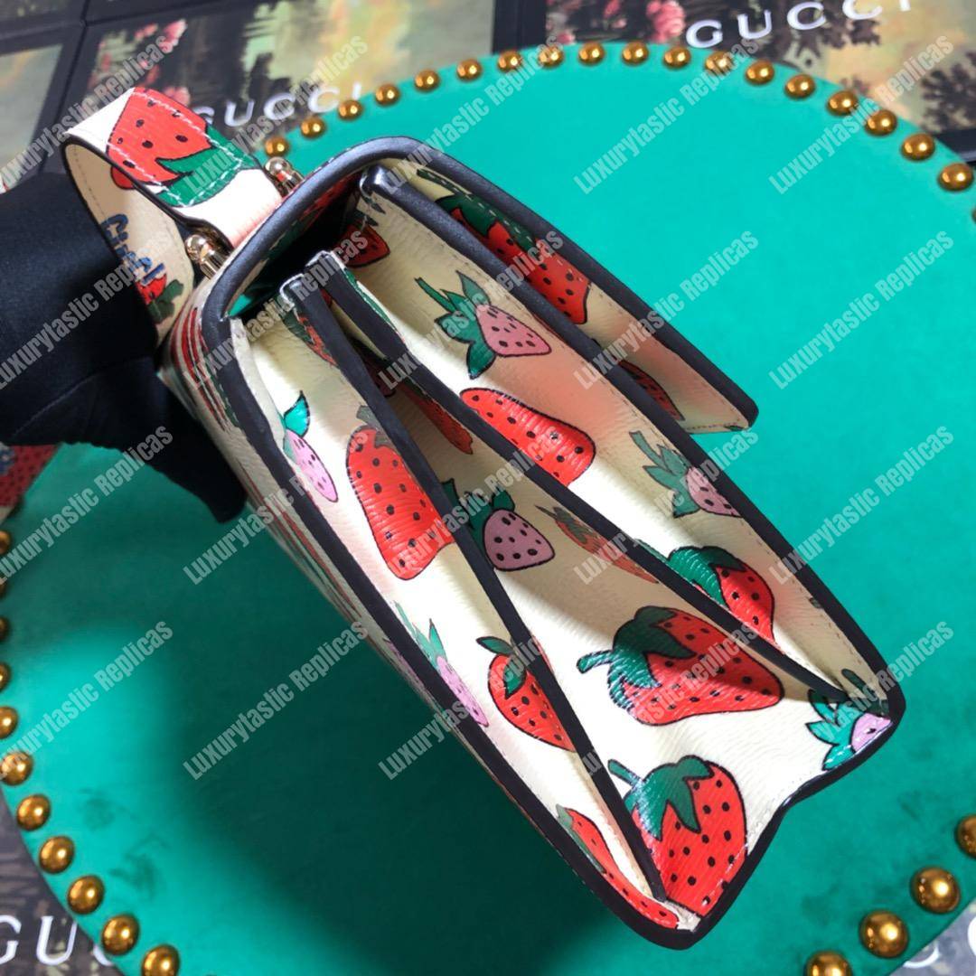 G*u*i zumi strawberry print leather small shoulder bag