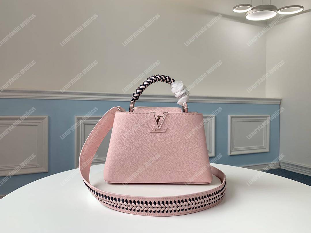 LV Capucines PM Handbag Taurillon Leather Pink/Navy Blue
