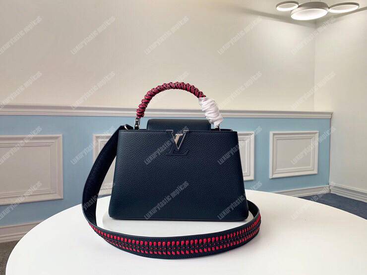 LV Capucines PM Handbag Taurillon Leather Navy Blue/Pivoine