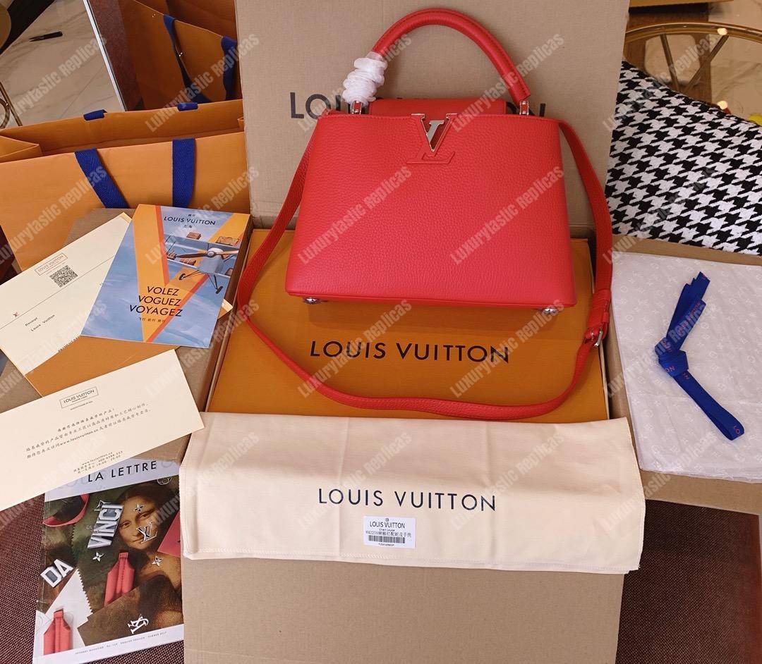 LV Capucines PM Taurillon Leather Bag Rubis