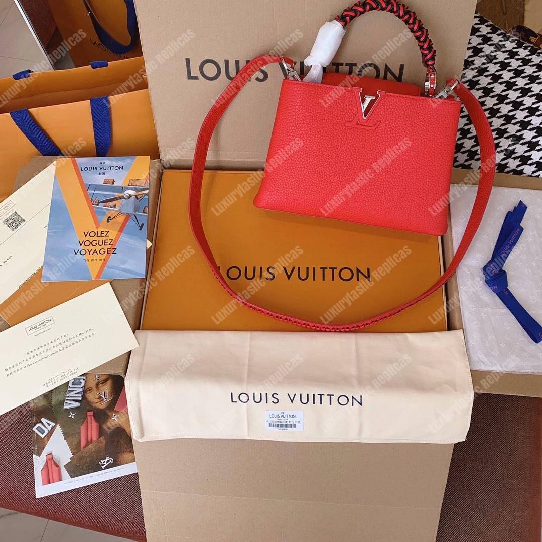 LV Capucine BB Handbag Taurillon Leather Cherry/Noir