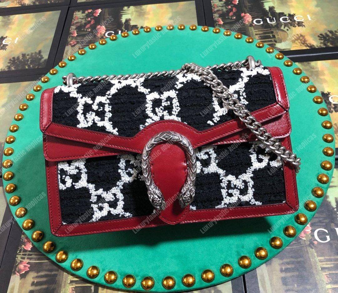 G*u*i dionysus gg tweed small shoulder bag black/white
