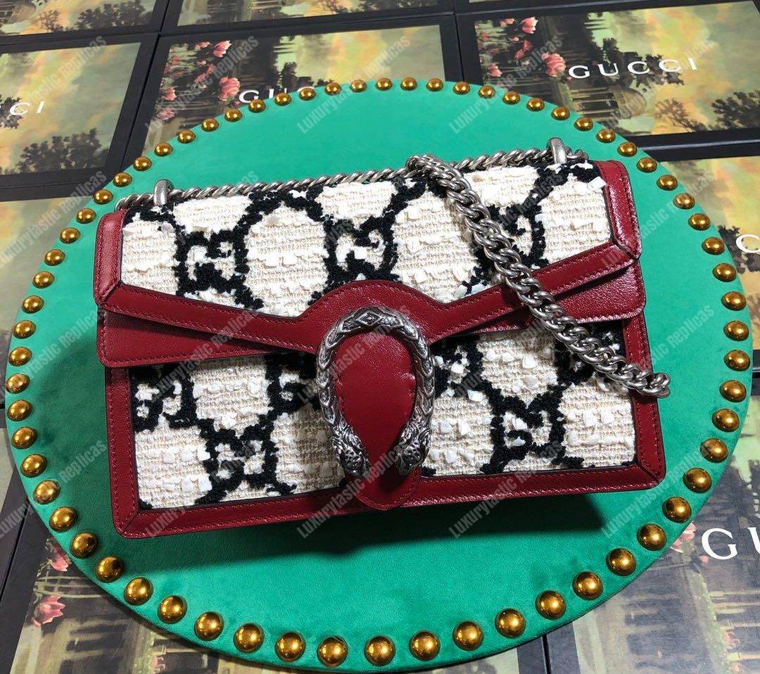 G*u*i dionysus gg tweed small shoulder bag white/black