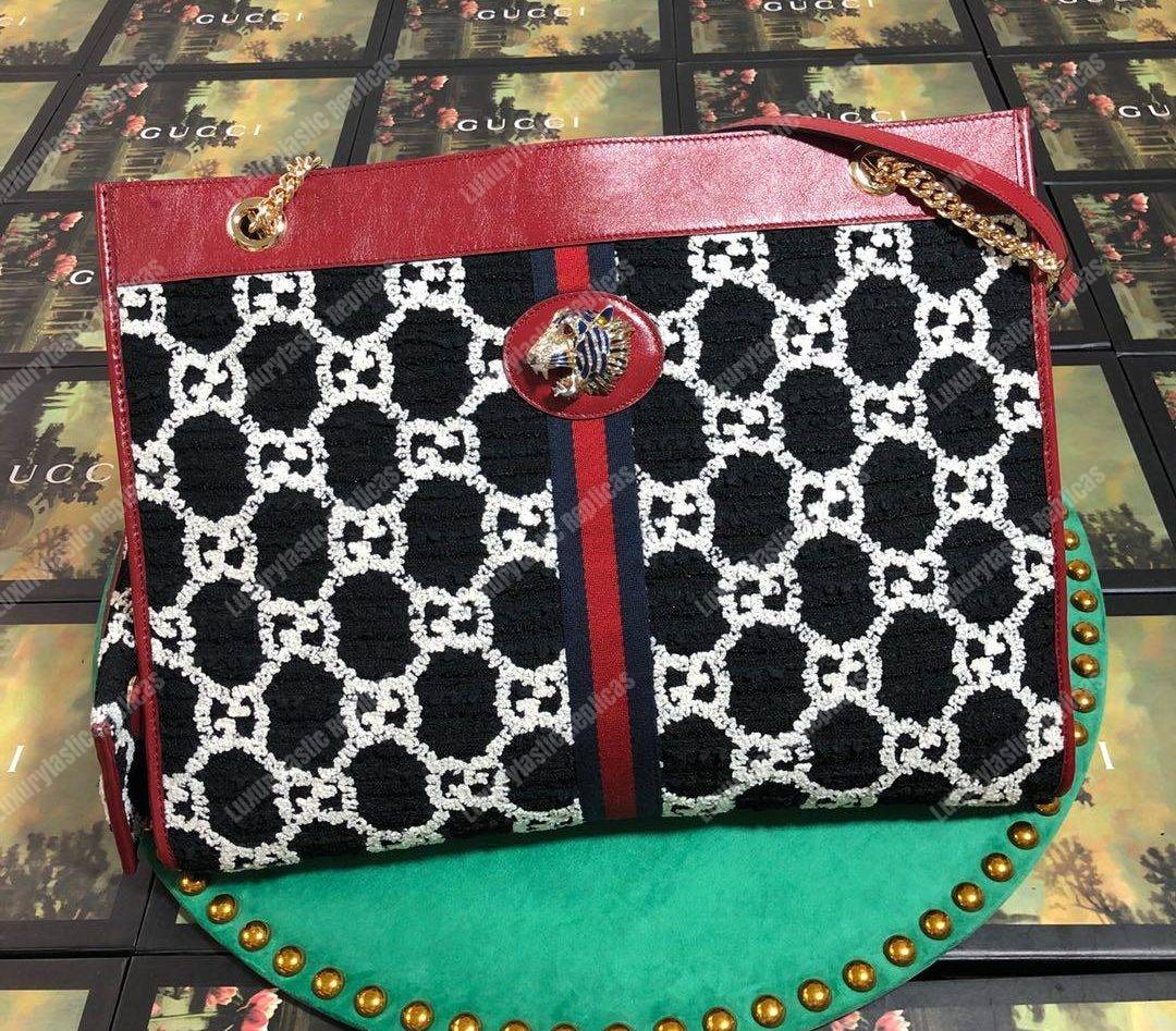 G*u*i rajah gg tweed large tote black & white