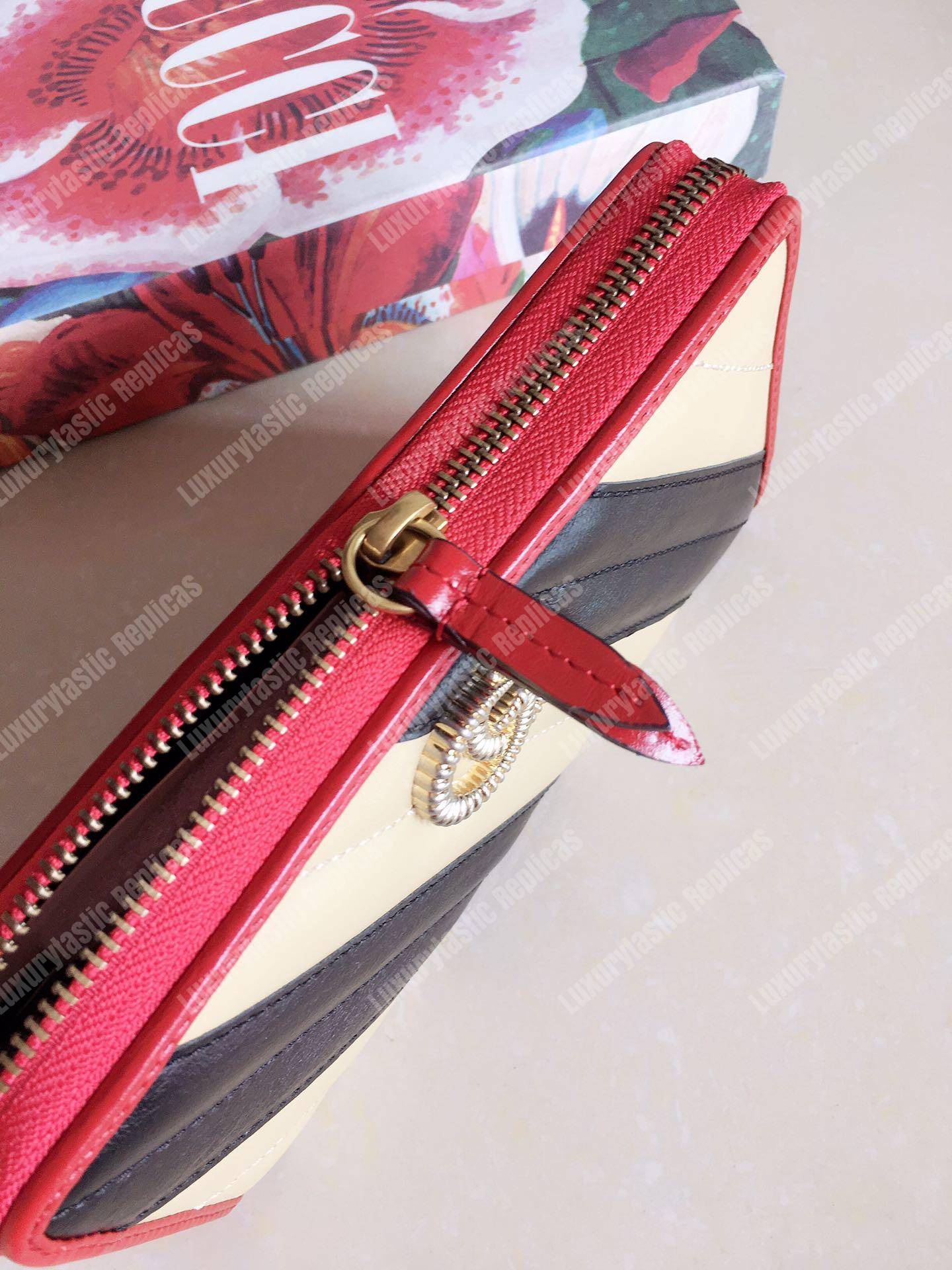 G*u*i gg marmont zip around wallet black beige matelassé