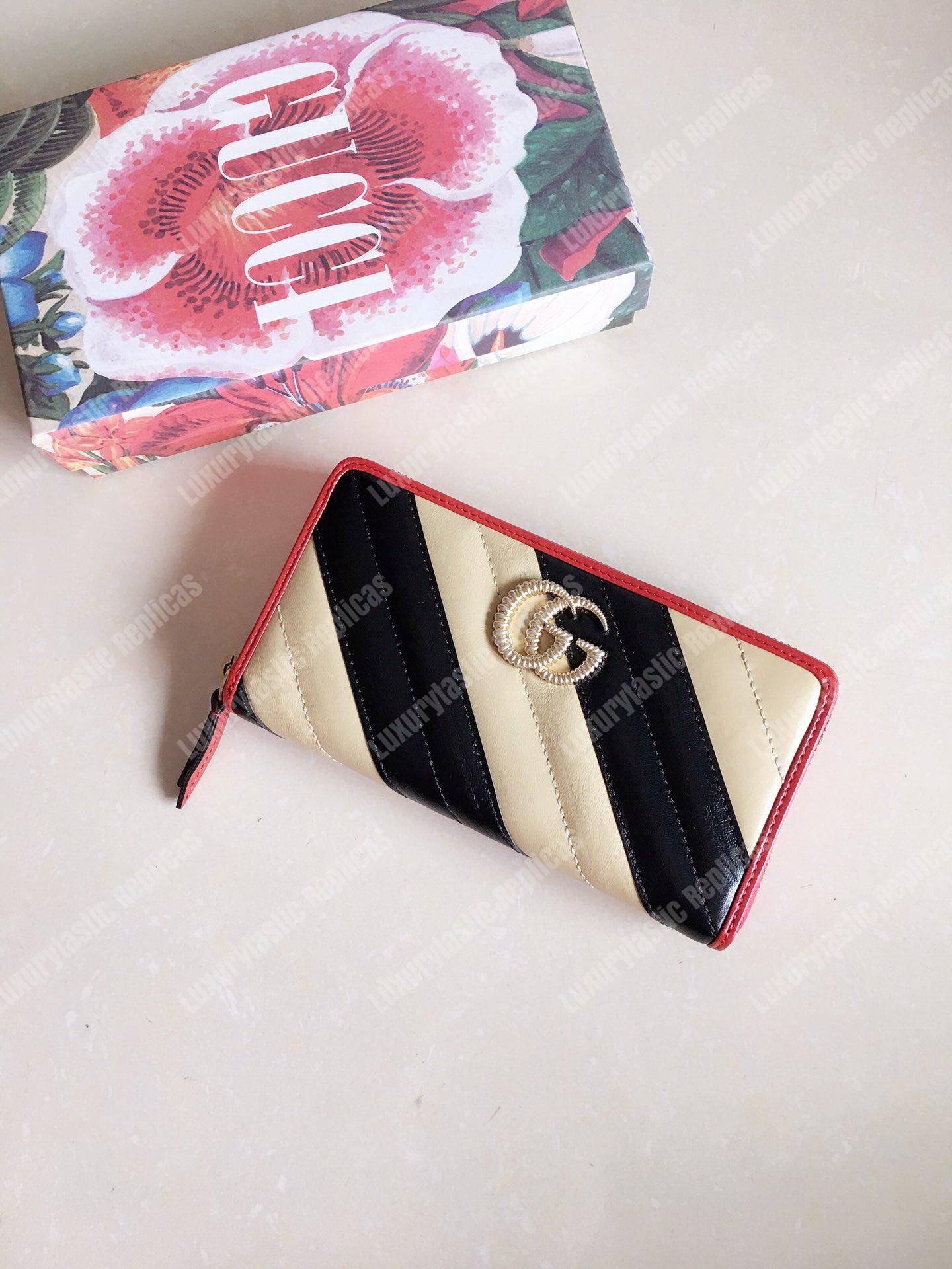 G*u*i gg marmont zip around wallet black beige matelassé