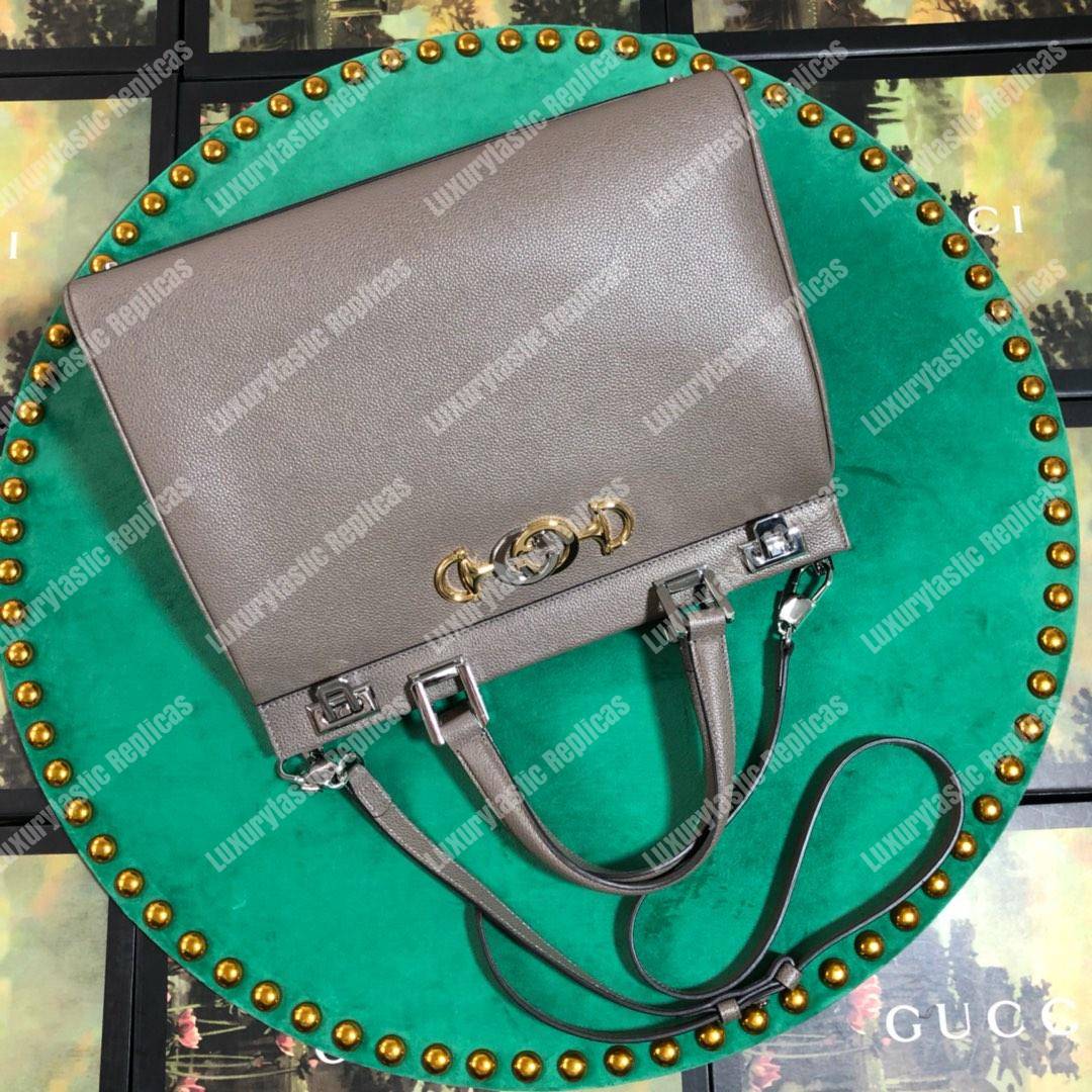 G*u*i zumi grainy leather medium top handle bag dusty gray