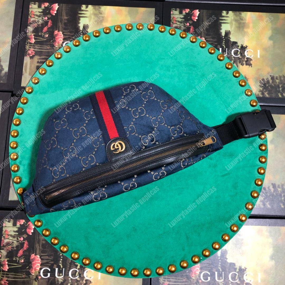 GG Velvet Belt Bag Blue