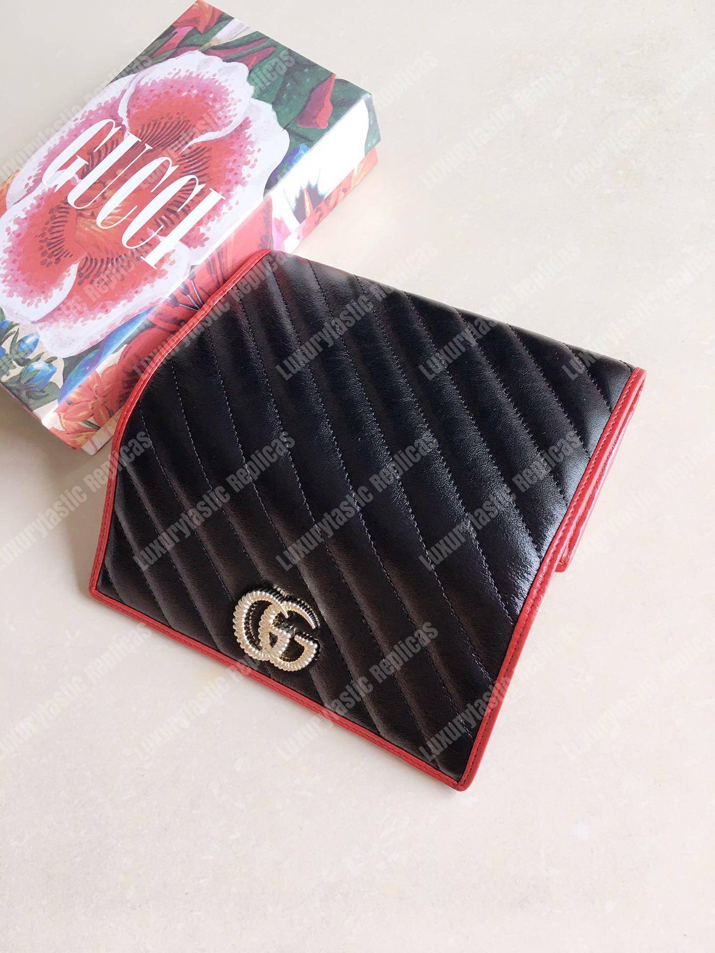 G*u*i gg twisted marmont leather continental wallet black