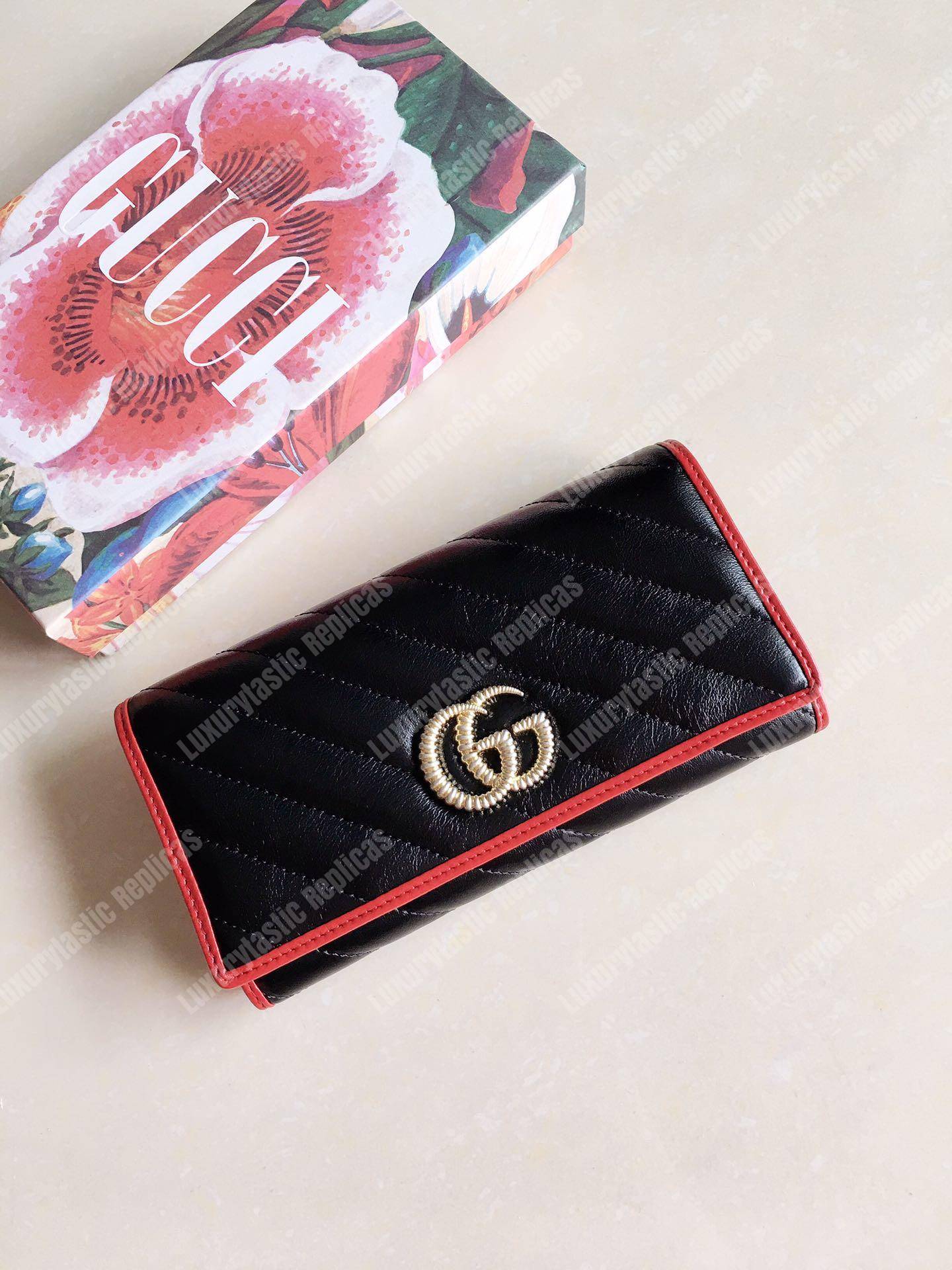 G*u*i gg twisted marmont leather continental wallet black