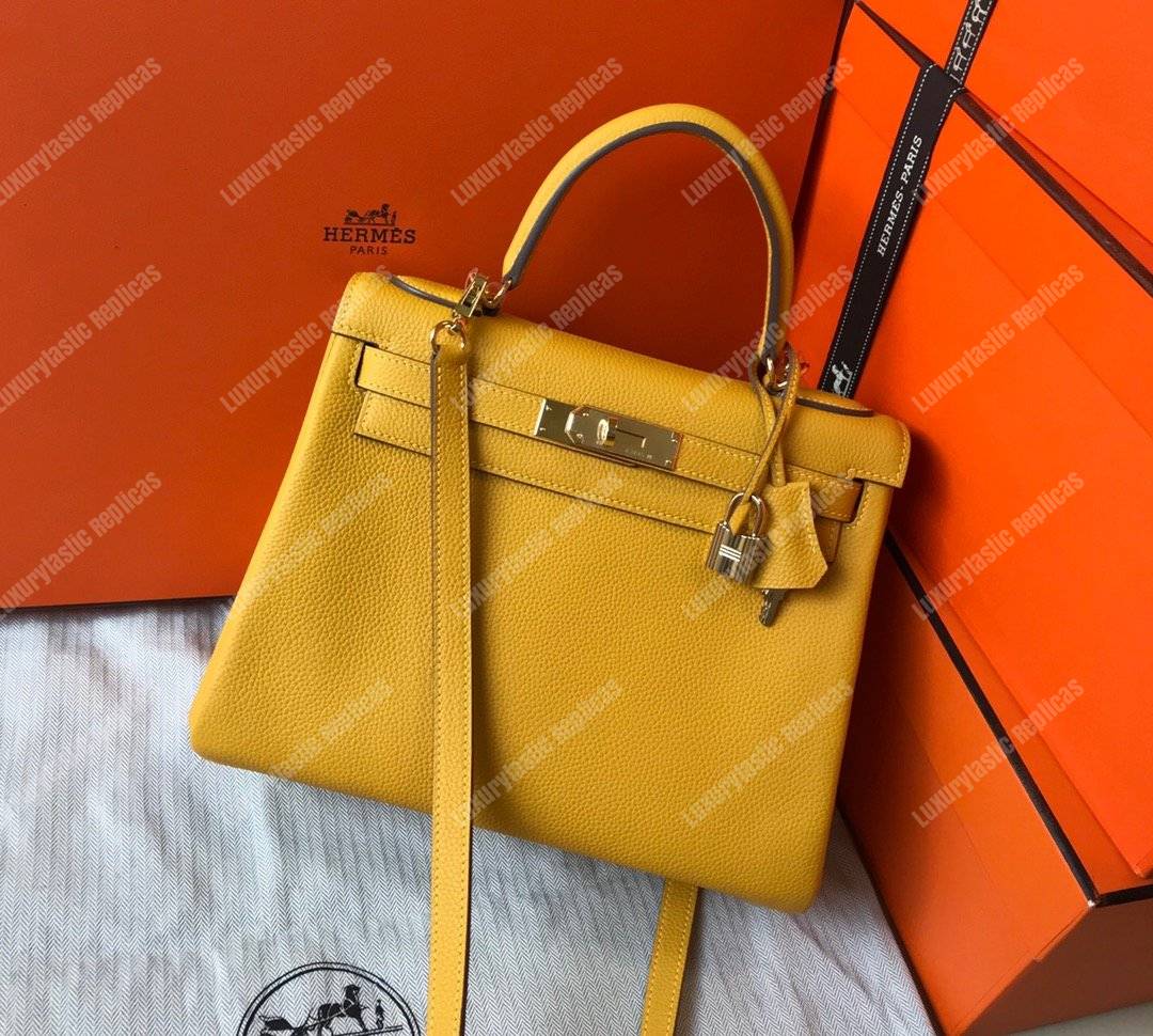 H**mes kelly 25 togo yellow soleil gold-toned hardware