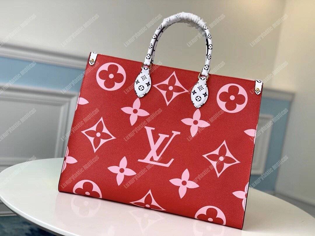 LV Onthego Monogram Toron Handle Rouge Tote Bag GM