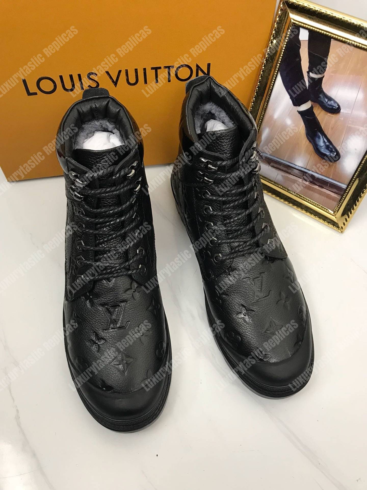 LV Leather Monogram Ankle Boots Black