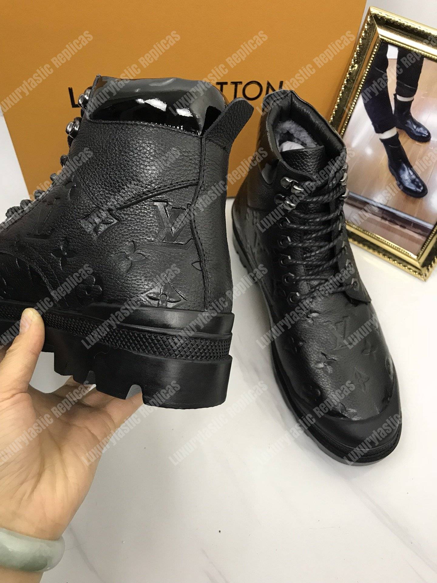 LV Leather Monogram Ankle Boots Black