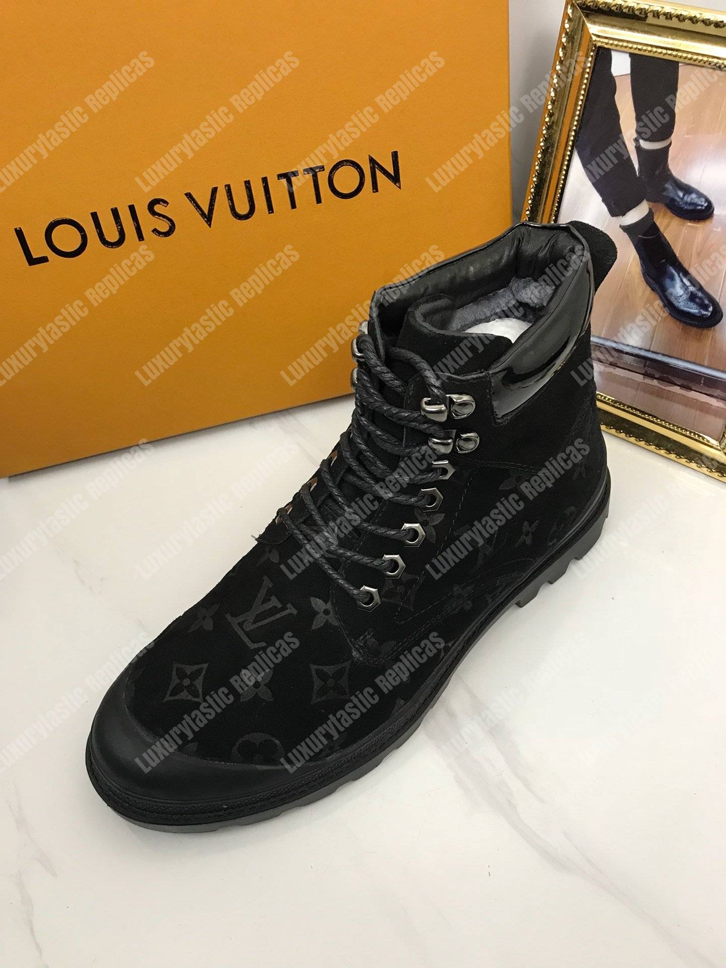 LV Suede Monogram Ankle Boots Black