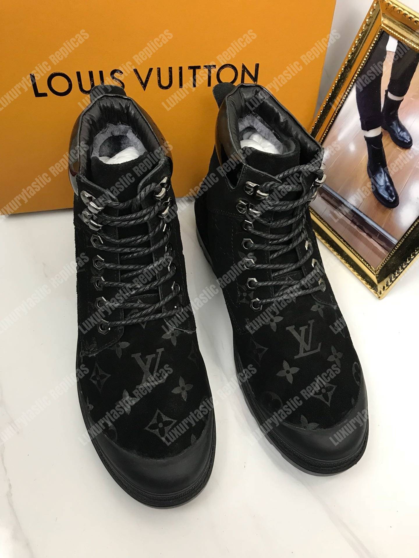 LV Suede Monogram Ankle Boots Black