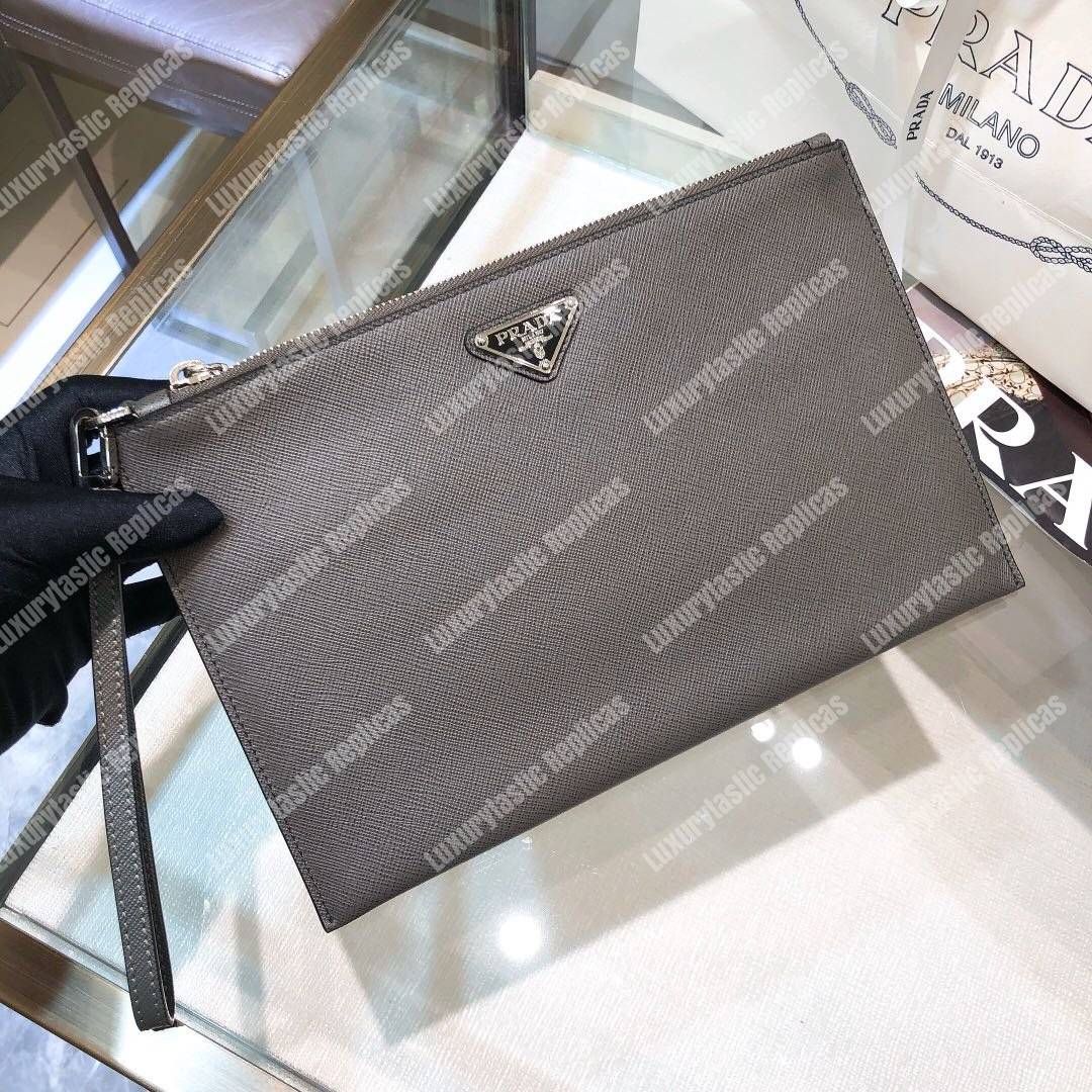 Pra*a saffiano leather pouch grey