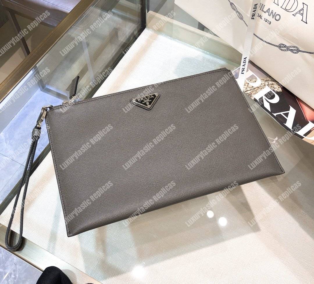 Pra*a saffiano leather pouch grey
