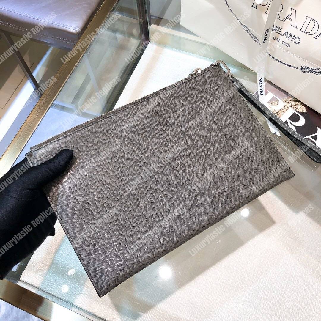Pra*a saffiano leather pouch grey