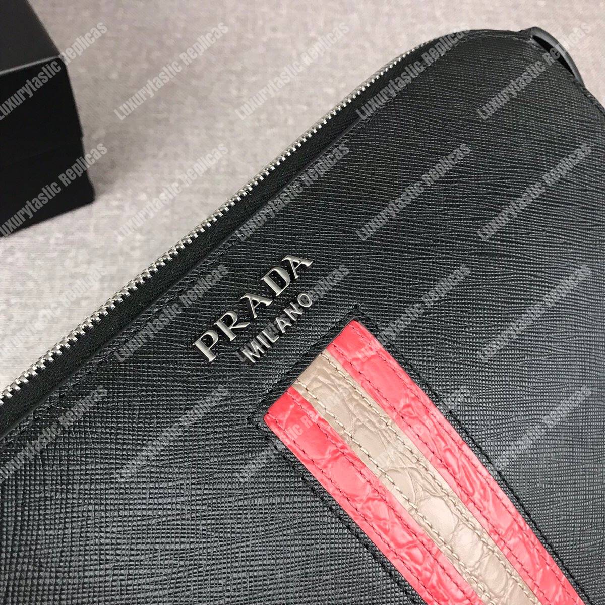 Pra*a saffiano leather men’s bag red / beige