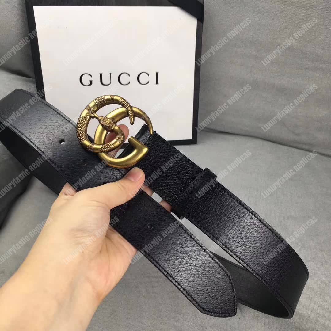 G*u*i leather belt with double g buckle with snake